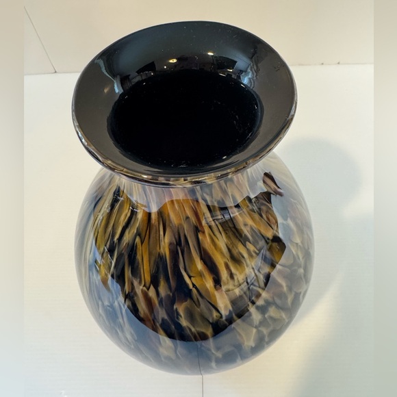 Vtg Kamei Japan Cased Art Glass MCM Vase Abstract Gold  Black Brown 12” Tall - Picture 5 of 13